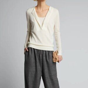Akris Punto Trompe L'oeil Wool Knit Sweater Ivory SIZE 10 CONTEMPORARY CLASSIC
